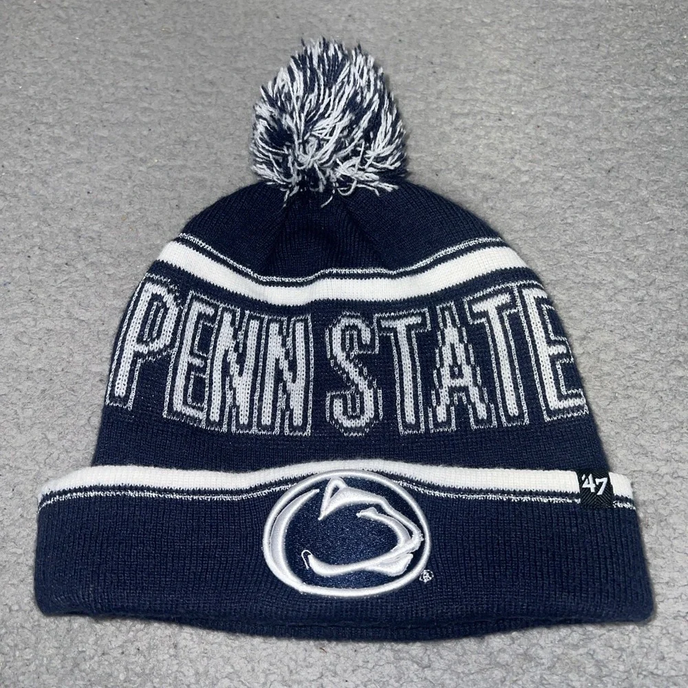 '47 Penn State Nittany Lions Bering Beanie Hat Blue Knit Cuffed Pom NCAA OSFA